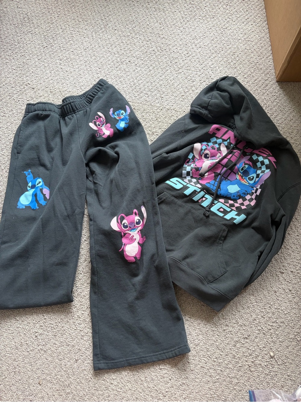 Disney Lilo & Stitch Junior Grey Hoodie and Sweatpants Set - Pink & Blue Stitch